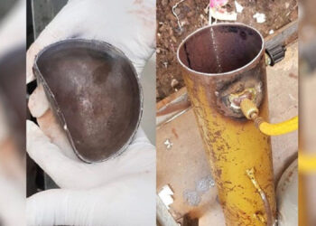 O cilindro sofreu um aumento de pressão e veio a atingir o trabalhador. | Reprodução