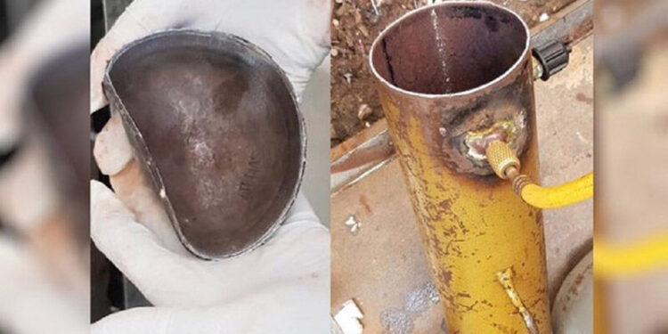 O cilindro sofreu um aumento de pressão e veio a atingir o trabalhador. | Reprodução