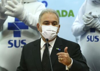 O ministro da Saúde, Marcelo Queiroga, durante o lançamento da campanha Mega Vacinação. Foto: Marcelo Camargo/Agência Brasil - Divulgação