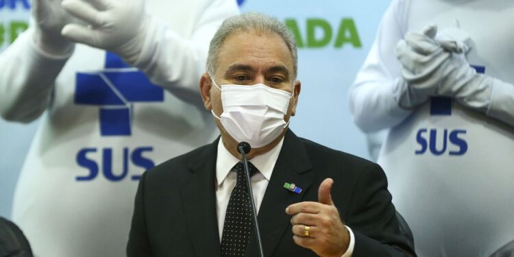 O ministro da Saúde, Marcelo Queiroga, durante o lançamento da campanha Mega Vacinação. Foto: Marcelo Camargo/Agência Brasil - Divulgação