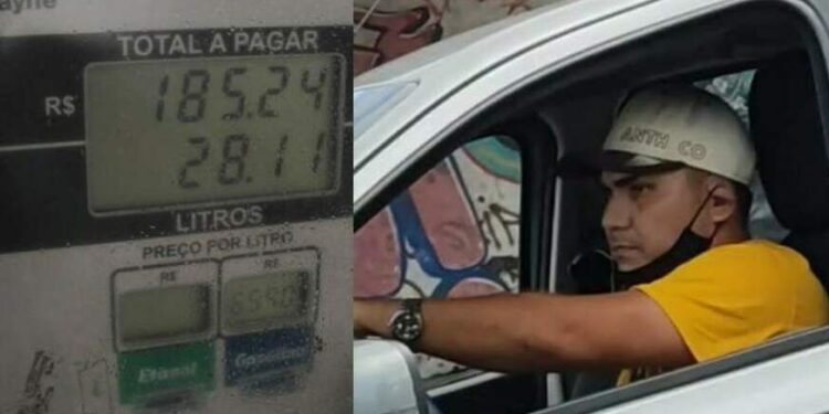 Homem não identificado estava de camisa amarela, boné, e fugiu sem pagar por combustível. Foto: Reprodução/Internet