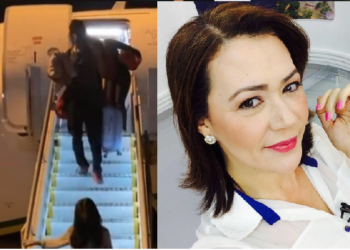 A jornalista estava na janela e conseguiu ver o fogo na turbina. Foto: Reprodução/Redes Sociais