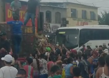 Caminhão chegou e simplesmente deu vários frangos vivos. Foto: Divulgação