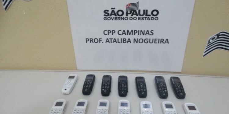 Parte dos microcelulares apreendidos com presos, em Campinas — Foto: SAP