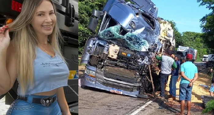 Aline Fuchter ficou presa nas ferragens após bater em outro caminhão e foi encaminhada ao hospital, onde operou o braço. Foto: Reprodução