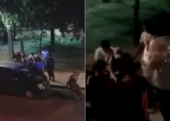 Policial foi flagrado tomando alguma bebida. Foto: Reprodução