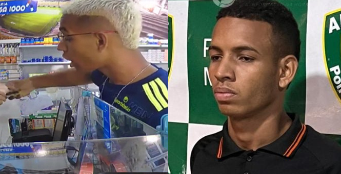 O suspeito assaltou uma drogaria no último dia 19 e foi filmado durante a ação. Foto: Reprodução