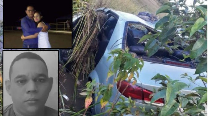Eles tentaram desviar de crateras e o carro perdeu o controle. Foto: Divulgação e Reprodução/Facebook