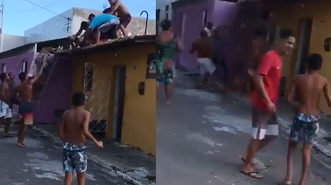 O homem caiu do telhado junto com os moradores. Foto: Reprodução
