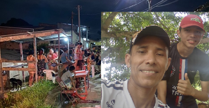 Pai e filho estavam vendendo churrasquinho numa banca, na rua. Foto: Divulgação/Reprodução-Facebook