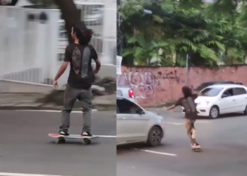 O rapaz 'voou' em cima do carro. Foto: Reprodução