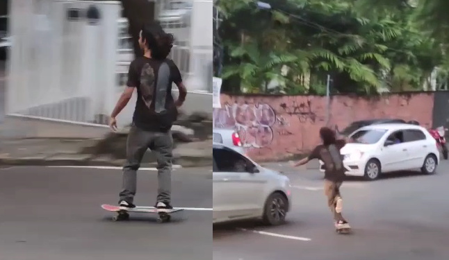 O rapaz 'voou' em cima do carro. Foto: Reprodução