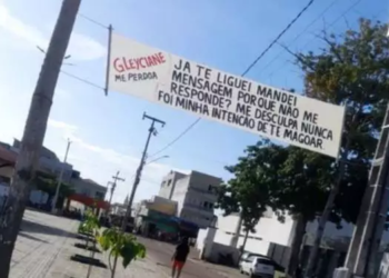 O homem resolveu estender uma faixa para chamar a atenção da ex. Foto: Reprodução