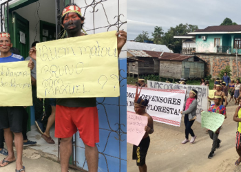 Bruno Pereira era respeitado pelos indígenas e nesta manhã eles andaram por Atalaia do Norte. Fotos: Tom Phillips / Reprodução - Twitter