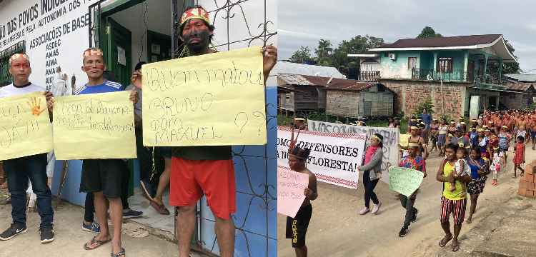 Bruno Pereira era respeitado pelos indígenas e nesta manhã eles andaram por Atalaia do Norte. Fotos: Tom Phillips / Reprodução - Twitter