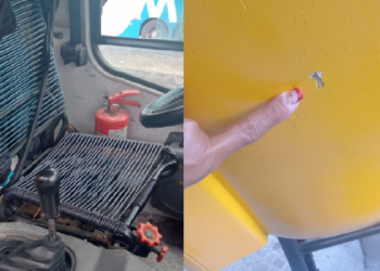 O ônibus ficou com marcas de faca. Foto: Reprodução