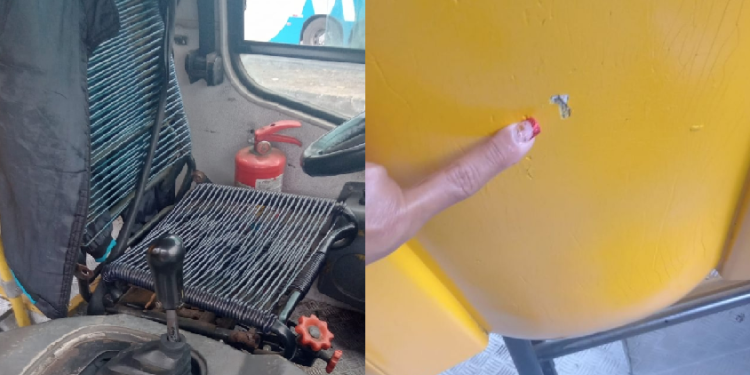 O ônibus ficou com marcas de faca. Foto: Reprodução