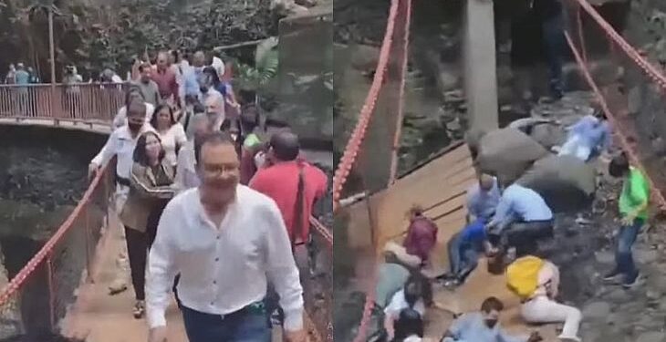 Uma cerimônia estava sendo realizada na ponte quando ocorreu o acidente. Foto: Reprodução