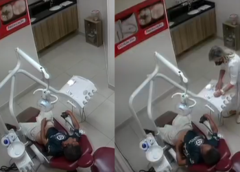 Câmeras do consultório flagraram o homem pegando nas partes íntimas. Foto: Reprodução