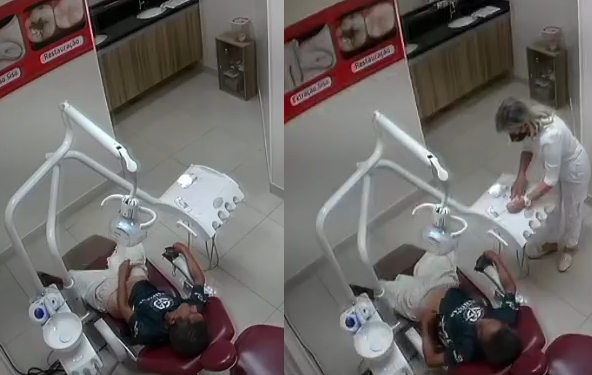Câmeras do consultório flagraram o homem pegando nas partes íntimas. Foto: Reprodução