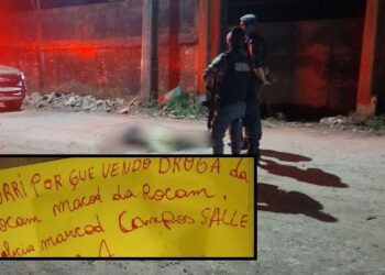 O homem foi encontrado com uma cartolina em cima do corpo com a mensagem. Foto: Reprodução