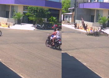 Uma criança estava numa das motos com o homem e uma mulher. Foto: Reprodução