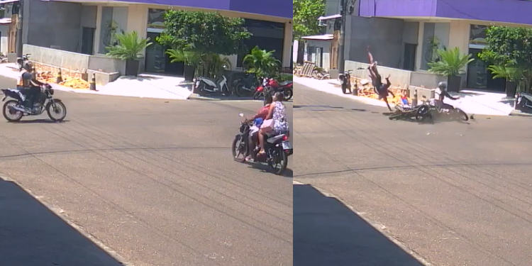 Uma criança estava numa das motos com o homem e uma mulher. Foto: Reprodução