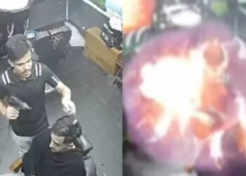 O momento da explosão foi flagrado por câmera do circuito interno. Foto: Reprodução