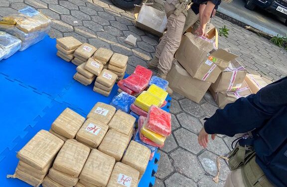 Vários tabletes de maconha estavam em caixas de papelão. Foto:  Divulgação – PRF