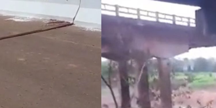 Pela tarde, a ponte foi interditada e, à noite, caiu. Foto: Reprodução