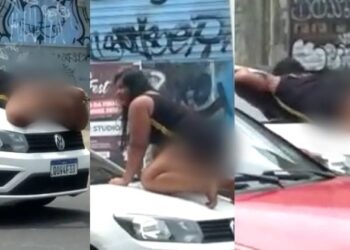 Quem passava ficou sem entender nada e aparentemente ela não queria que o homem fosse embora. Foto: Reprodução