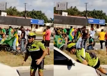 O vídeo mostra o ciclista se jogando em frente do carro. Foto: Reprodução