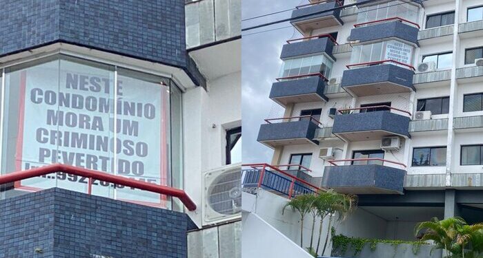 A placa foi colocada na varanda do apartamento. Foto: Reprodução