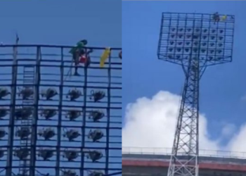 O homem ficou cerca de 2h30 na torre. Foto: Reprodução
