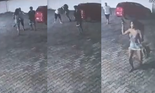 Câmeras flagraram toda a briga, que terminou com a arma do PM roubada. Foto: Reprodução