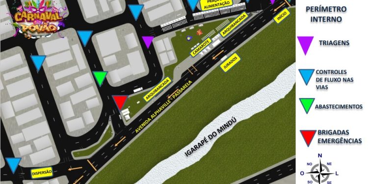 A área do desfile contará com uma “passarela do samba” na praça Mindu Norte, na alameda Alphaville, bairro Novo Aleixo, Zona Norte de Manaus. Foto: Divulgação