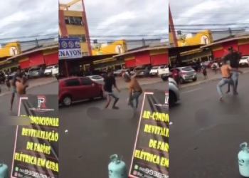 A briga aconteceu na manhã desta sexta-feira (17) e foi parar no meio da rua. Foto: Reprodução