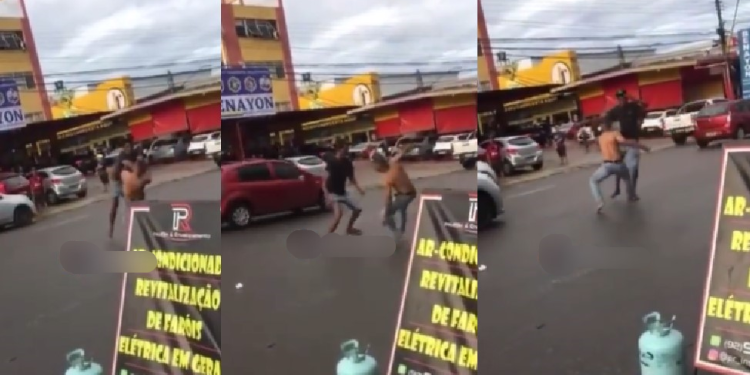 A briga aconteceu na manhã desta sexta-feira (17) e foi parar no meio da rua. Foto: Reprodução