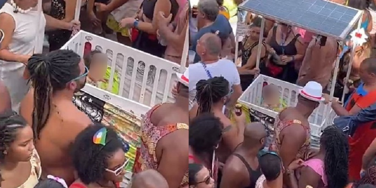 A bebê chamou a atenção por onde passava, principalmente por estar dentro de um berço adaptado. Foto: Reprodução