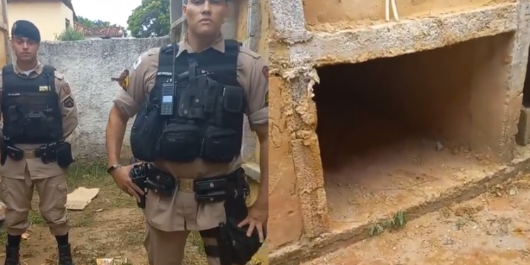 Os coveiros acionaram a polícia ao verem o túmulo com o cimento fresco e a mulher gritando. Foto: Reprodução