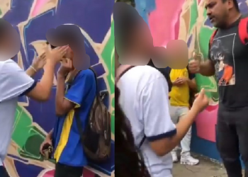 A menina dá vários tapas no garoto, que não reage e nem fala nada. Foto: Reprodução