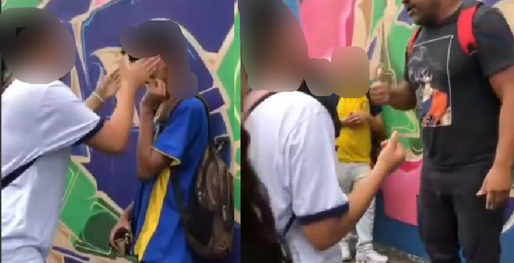 A menina dá vários tapas no garoto, que não reage e nem fala nada. Foto: Reprodução