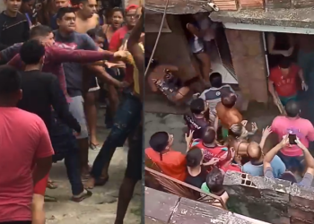 O suspeito foi pego pelos moradores e levou uma baita surra. Foto: Reprodução
