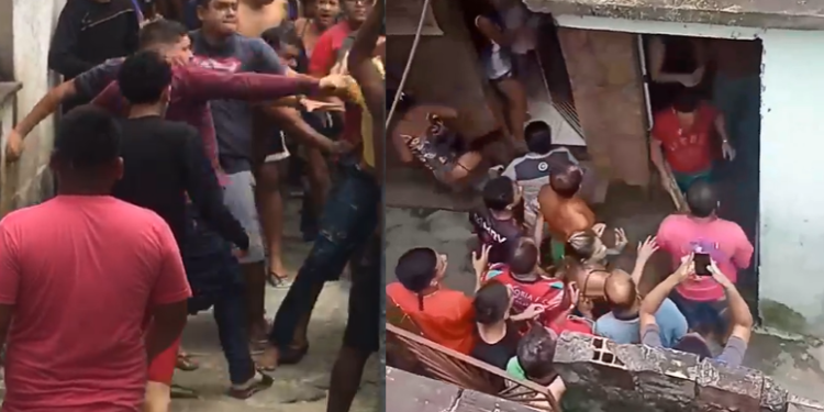 O suspeito foi pego pelos moradores e levou uma baita surra. Foto: Reprodução