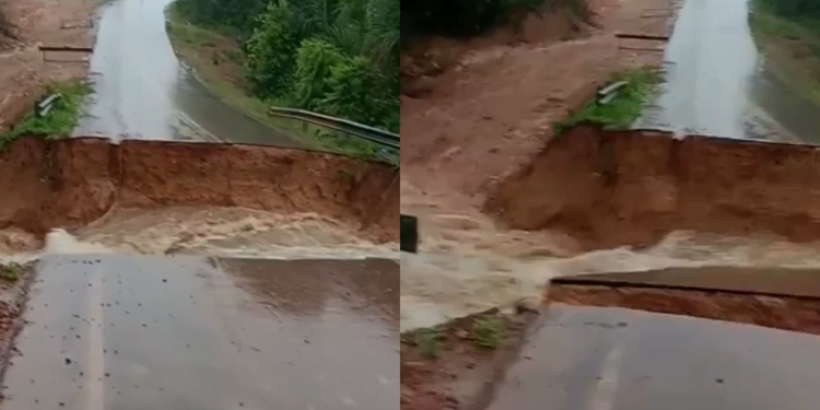 A forte chuva neste sábado (22) fez uma cratera se abrir. Foto: Reprodução