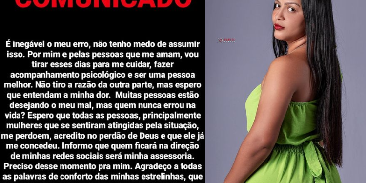 Iris Lins diz que vai passar uns dias cuidando de si. Foto: Reprodução