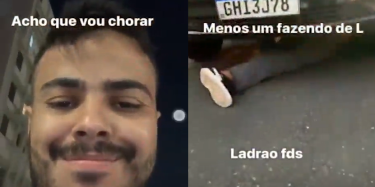 O homem debocha em vídeo e se recusa a tirar o carro de cima. Foto: Reprodução