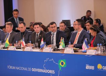 O governador do Amazonas, Wilson Lima, e chefes do Executivo dos demais 26 estados e do Distrito Federal (DF), se reuniram. Foto: Diego Peres/Secom