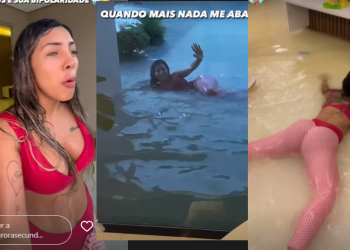 A casa da influenciadora virou um grande 'piscinão'. Foto: Reprodução