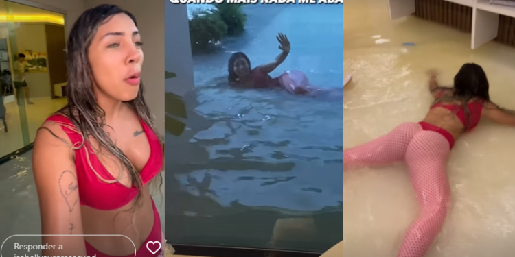 A casa da influenciadora virou um grande 'piscinão'. Foto: Reprodução